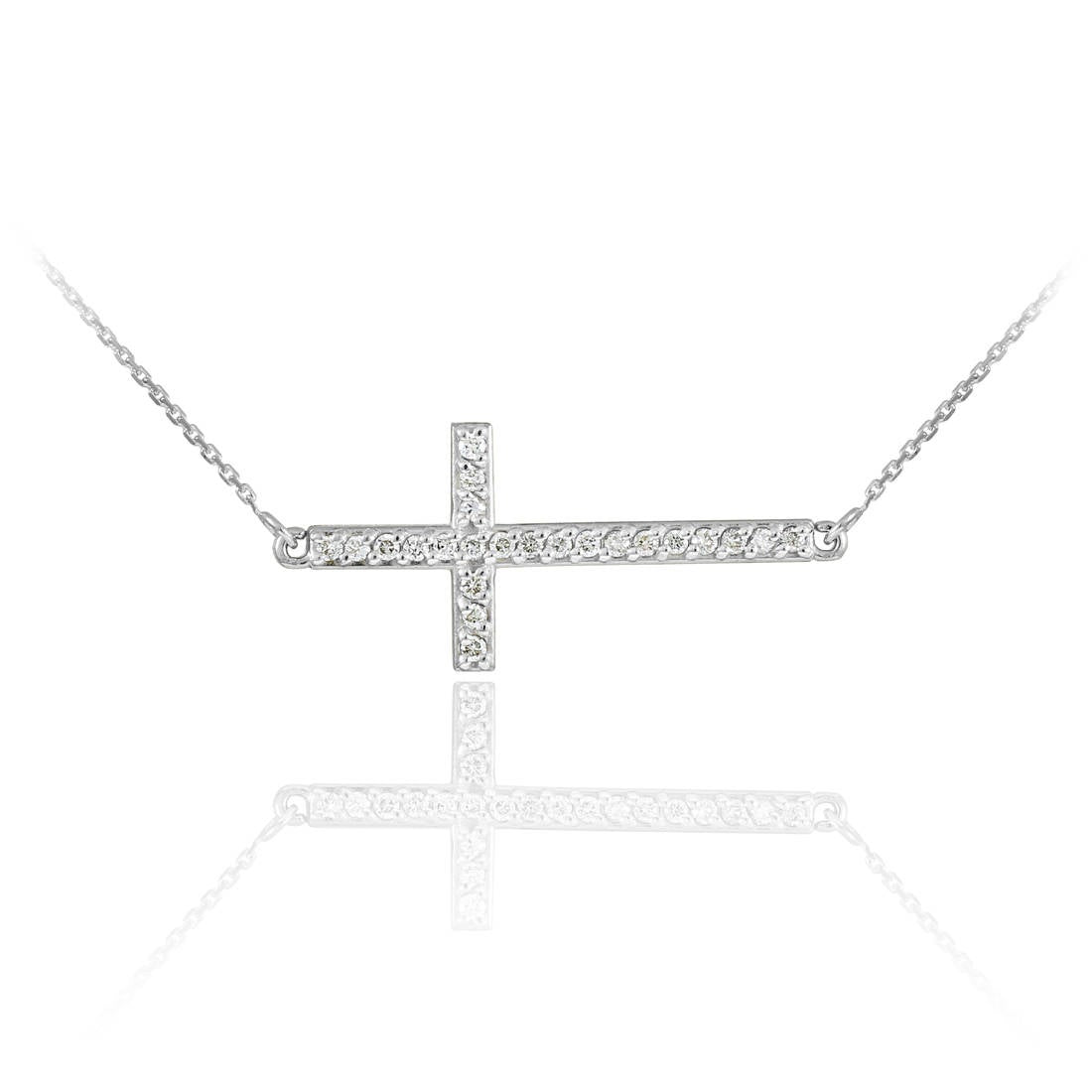 14K Gold Sideways Cross Diamond Necklace (yellow, white, rose gold) Karma Blingz
