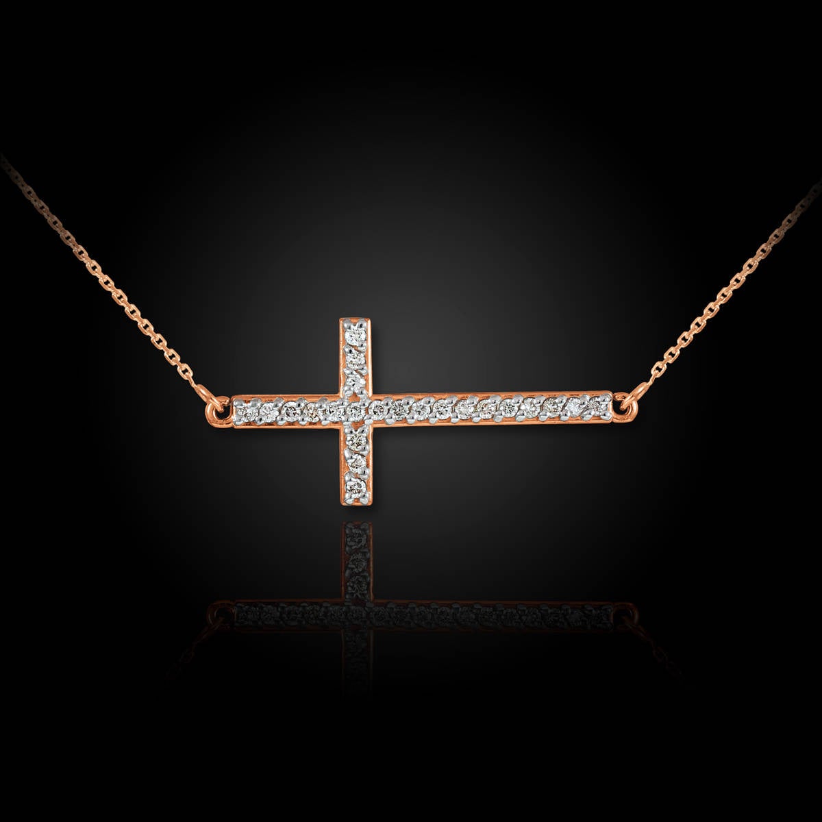 14K Gold Sideways Cross Diamond Necklace (yellow, white, rose gold) Karma Blingz