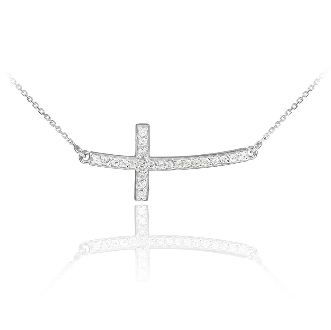 14K Gold Curved Sideways Cross Diamond Necklace (yellow, white, rose gold) Karma Blingz