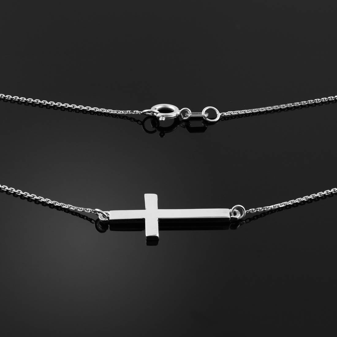 14K Gold Sideways Cross Necklace (yellow, white, rose gold) Karma Blingz