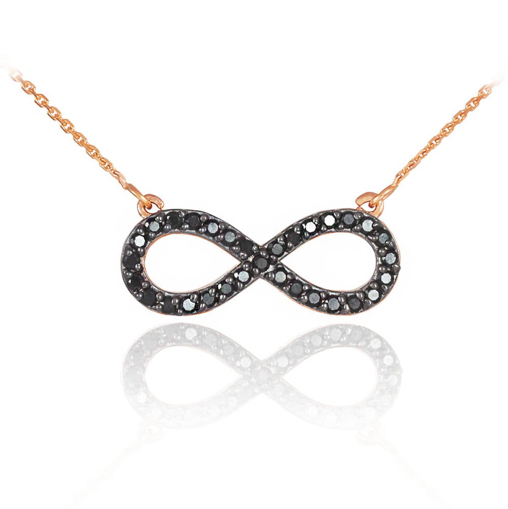 14K Gold Infinity Black Diamond Necklace (yellow, white, rose gold) Karma Blingz