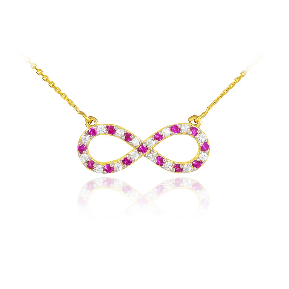 14K Gold Diamond and Ruby Infinity Necklace (yellow, white, rose gold) Karma Blingz