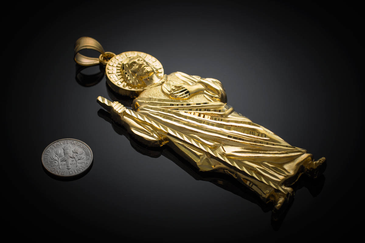 Gold Saint Jude Large Pendant (yellow, white, rose gold, 10k, 14k) Karma Blingz