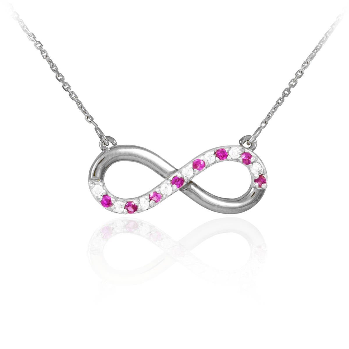 14K Polished Gold Ruby and Diamond Infinity Necklace (yellow, white, rose gold) Karma Blingz