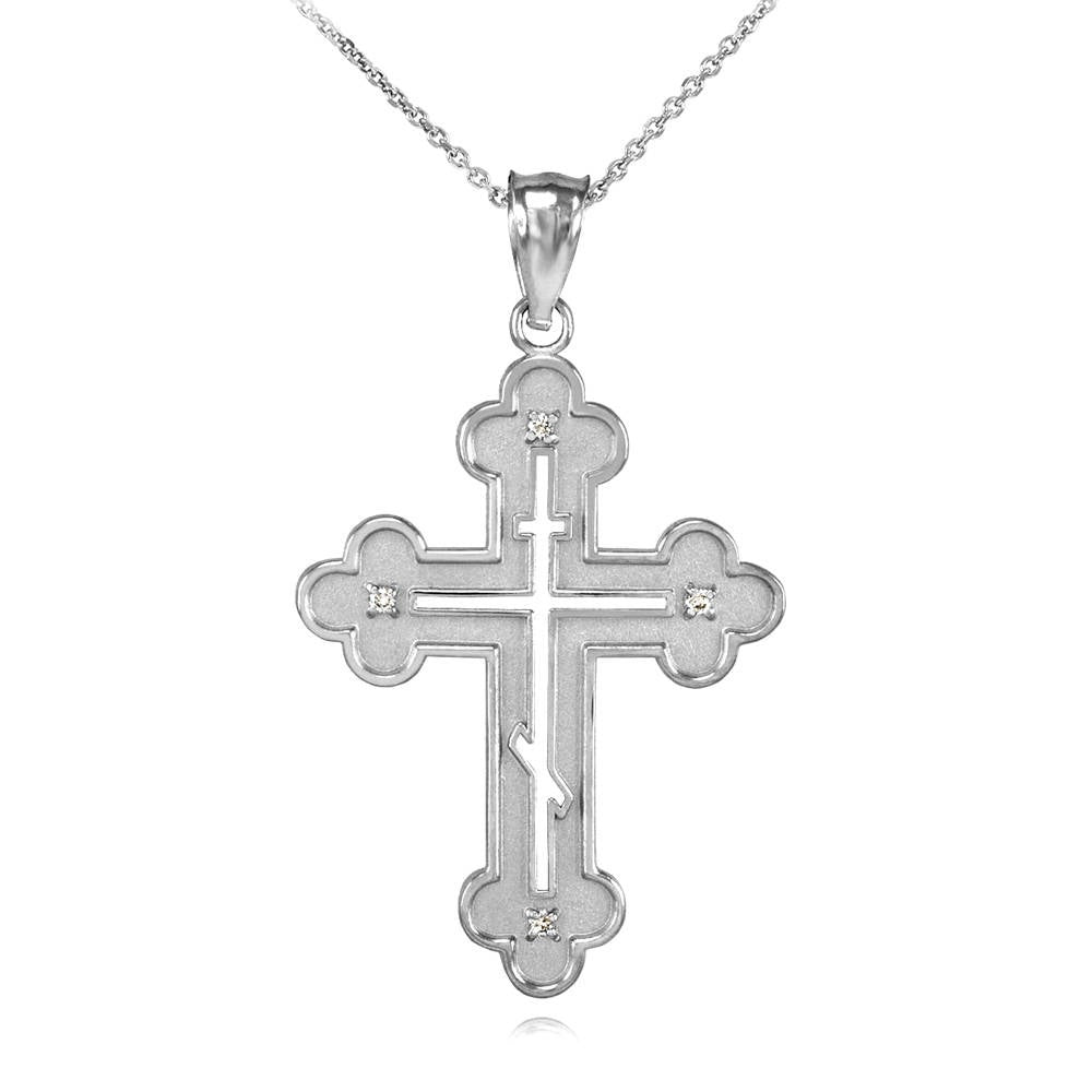 Gold Russian Eastern Orthodox Diamond Cross Pendant Necklace (yellow, white, rose gold) Karma Blingz
