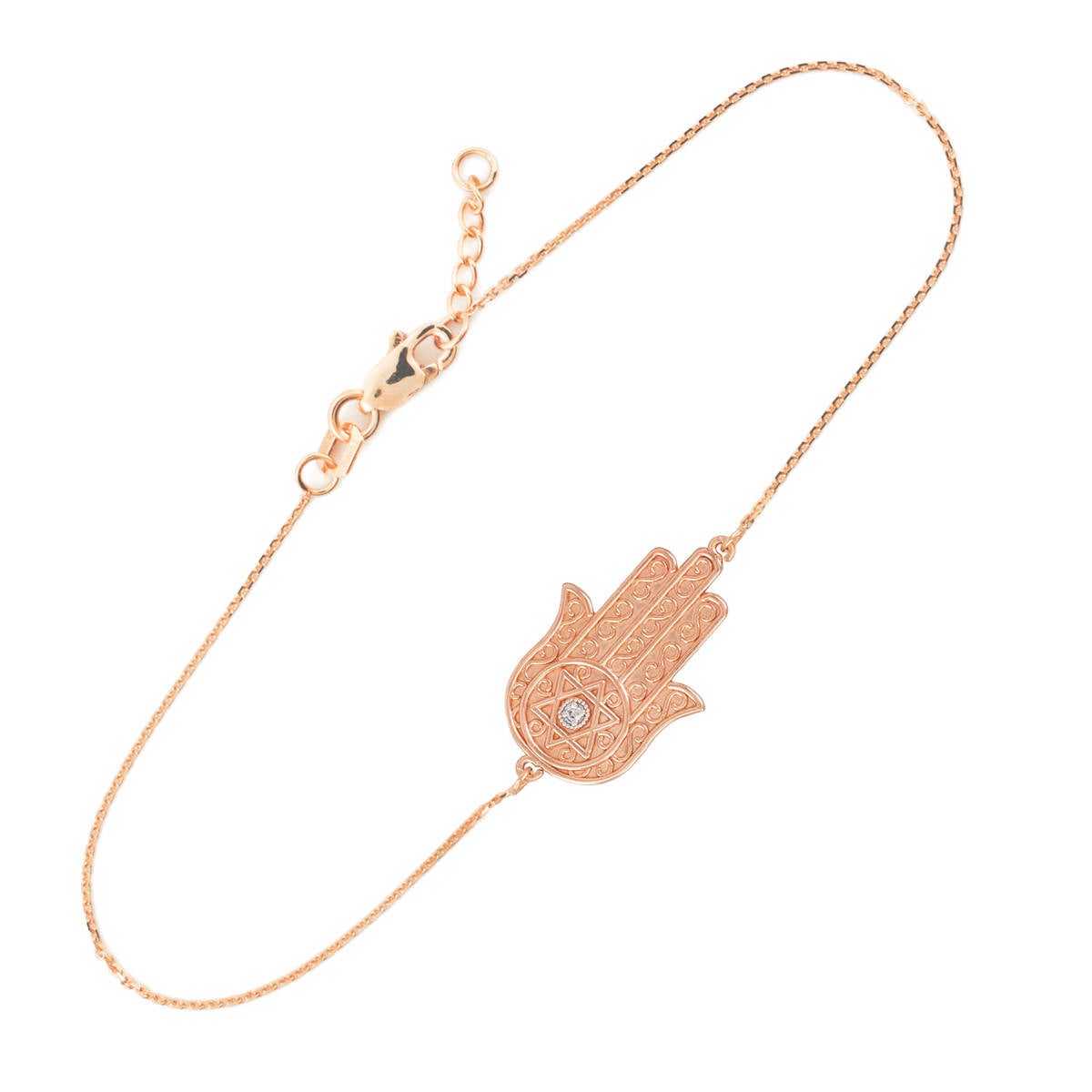 14K Gold Diamond Hamsa Judaic Star of David Bracelet (yellow, white, rose gold) Karma Blingz