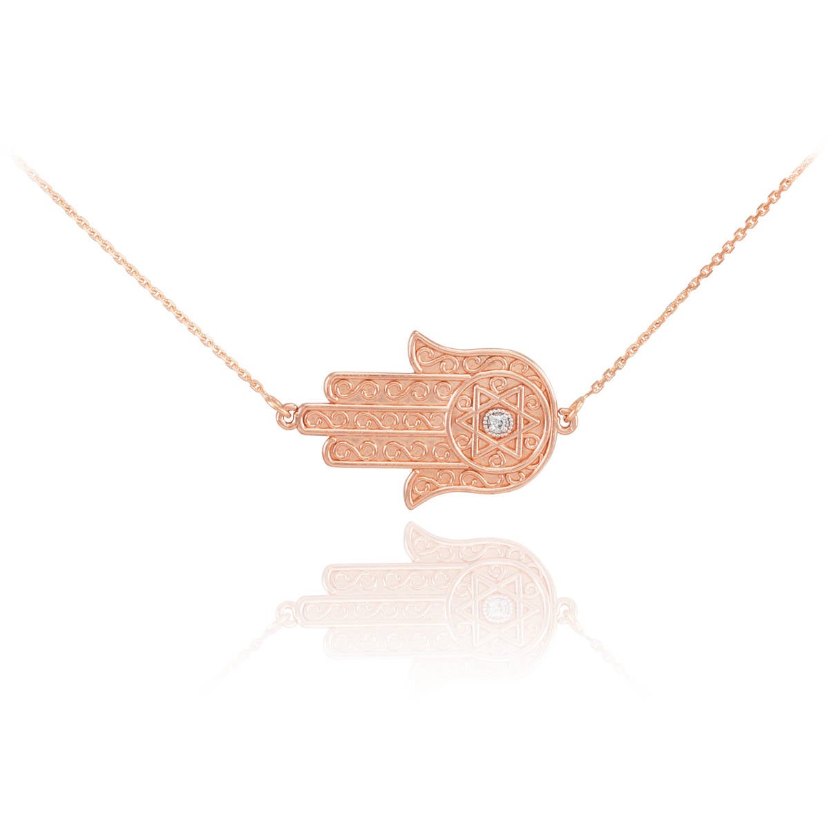 14K Gold Sideways Hamsa Star of David Diamond Necklace (yellow, white, rose gold) Karma Blingz