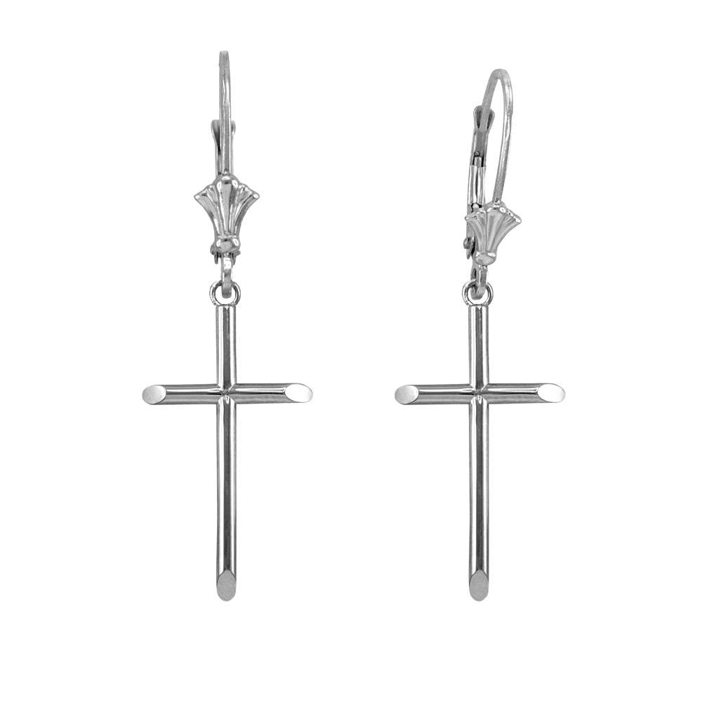 14K Solid Gold Tube Cross Earrings (yellow, white, rose gold) Karma Blingz