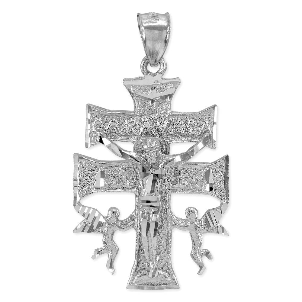 Solid Gold Caravaca Crucifix Double Cross Pendant (yellow, white, rose gold, 10k, 14k) Karma Blingz