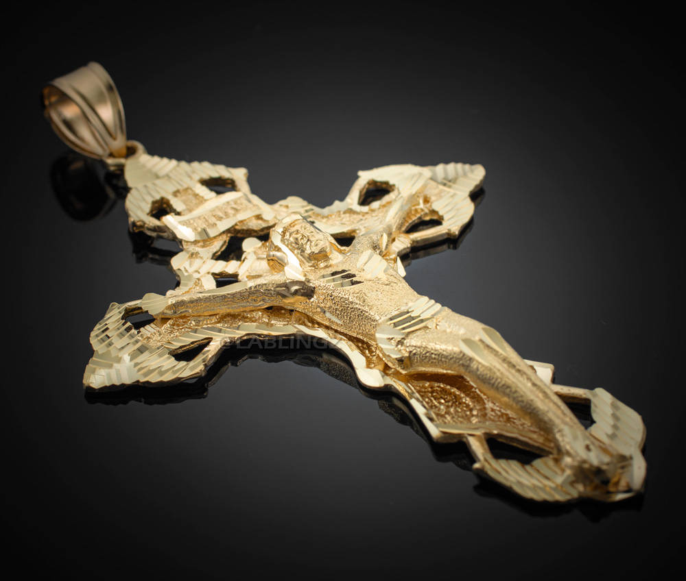 Solid Gold Mens Large Crucifix Cross Pendant (yellow, white, rose gold, 10k, 14k) Karma Blingz