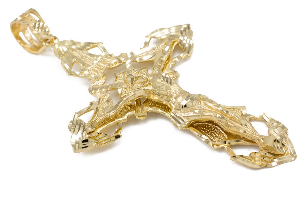 Solid Gold Mens X-Large Crucifix Cross Pendant (yellow, white, rose gold, 10k, 14k) Karma Blingz