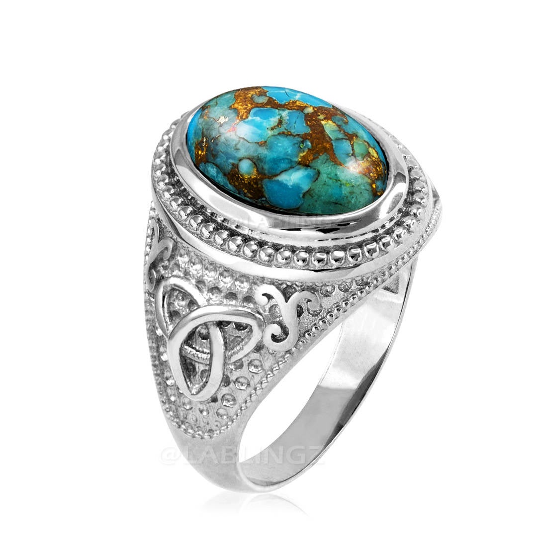 Sterling Silver Celtic Triquetra Blue Copper Turquoise Ring Karma Blingz