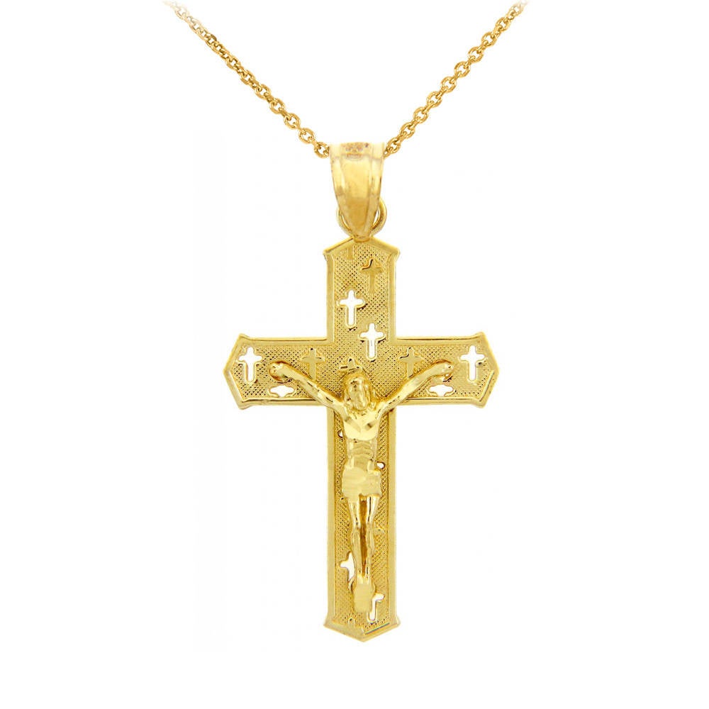 Gold Crucifix Cross Charm Pendant Necklace (10k, 14k, yellow, white, rose gold) Karma Blingz