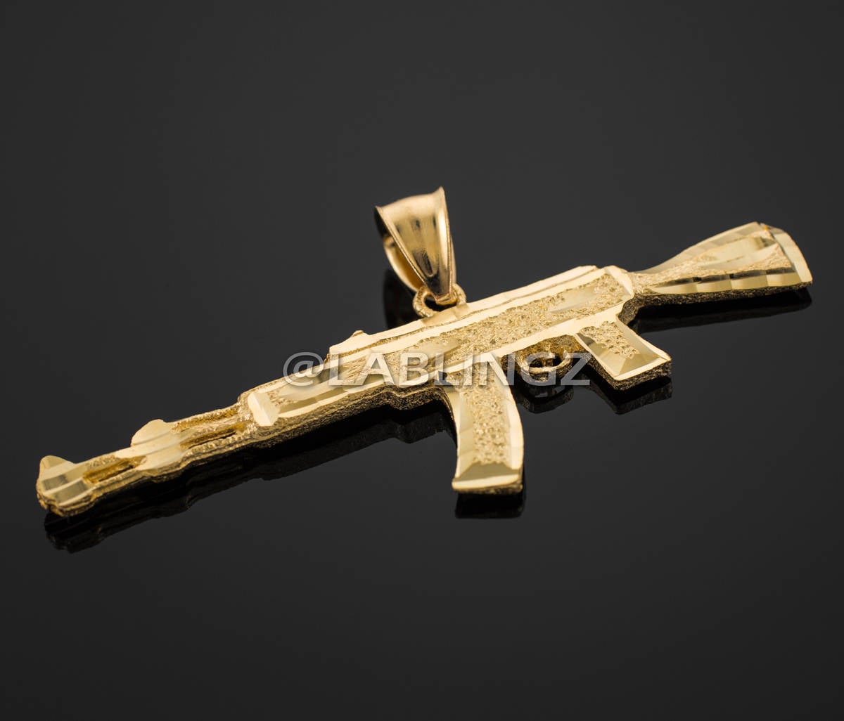 Solid Gold AK-47 Rifle Gun DC Pendant (yellow, white, rose gold, 10k, 14k) Karma Blingz