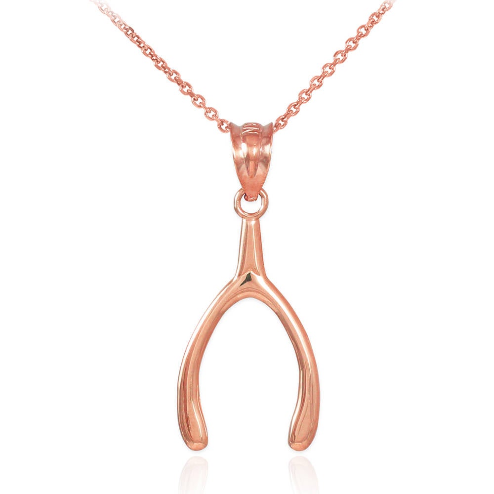 Polished Gold Wishbone Pendant Necklace (10k, 14k, yellow, white, rose gold) Karma Blingz