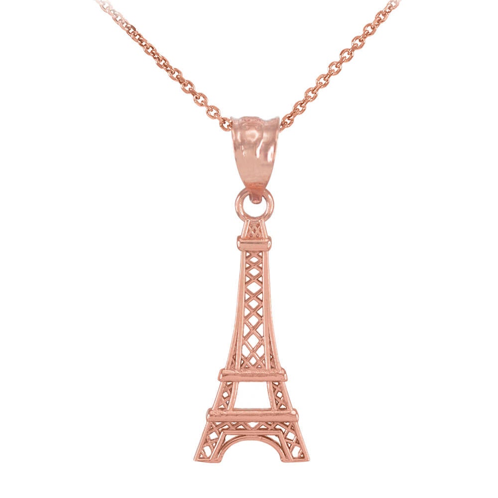 Gold Paris Eiffel Tower Charm Necklace (yellow, white, rose gold, 10k, 14k) Karma Blingz