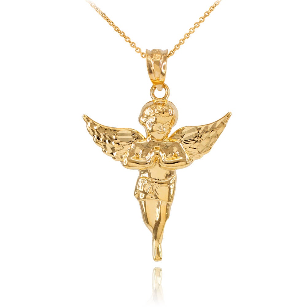 Polished Gold Angel Pendant Necklace (yellow, white, rose gold, 10k, 14k) Karma Blingz