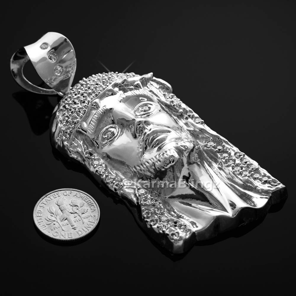 Iced Sterling Silver Jesus Face Mens Large CZ Pendant Karma Blingz