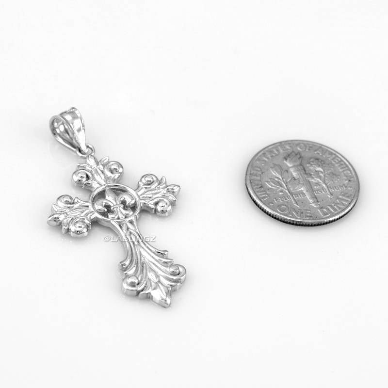 Sterling Silver Fleur de Lis Cross Pendant Necklace Karma Blingz