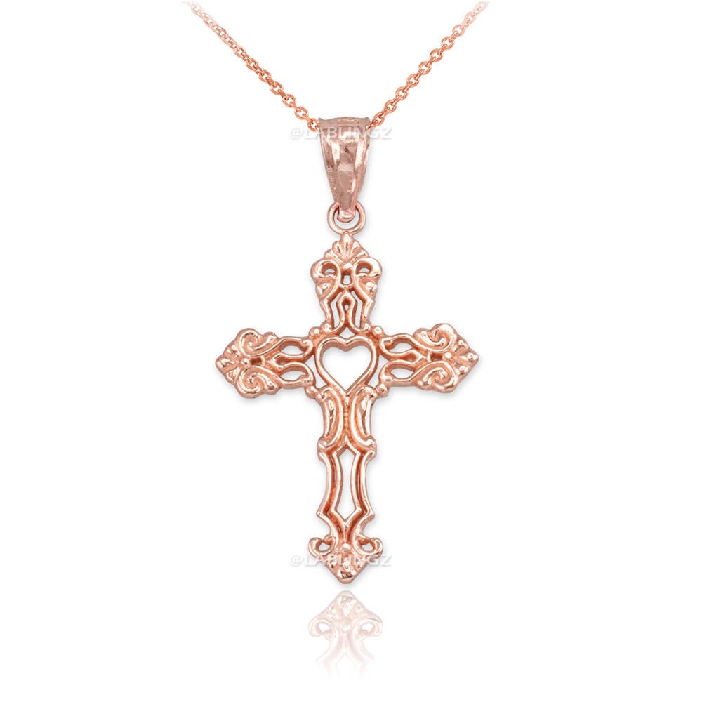 Gold Open Heart Cross Charm Pendant Necklace (yellow, white, rose gold, 10k, 14k) Karma Blingz