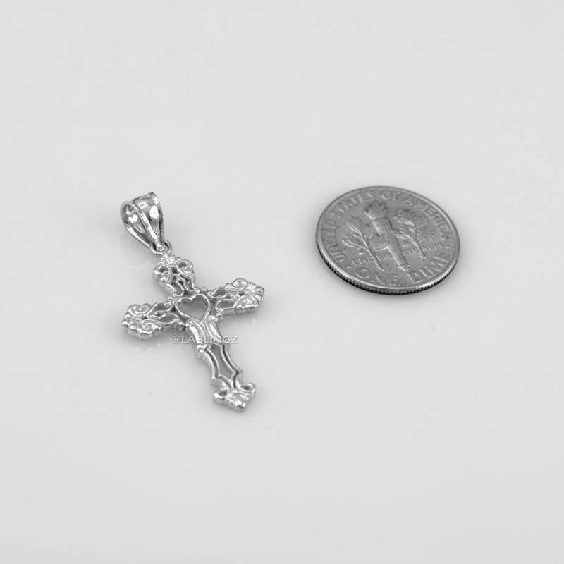 Sterling Silver Open Heart Cross Charm Pendant Necklace Karma Blingz