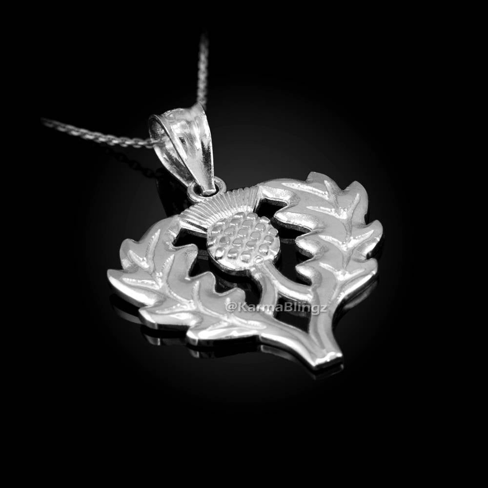 Polished Sterling Silver Scottish Thistle Pendant Necklace Karma Blingz