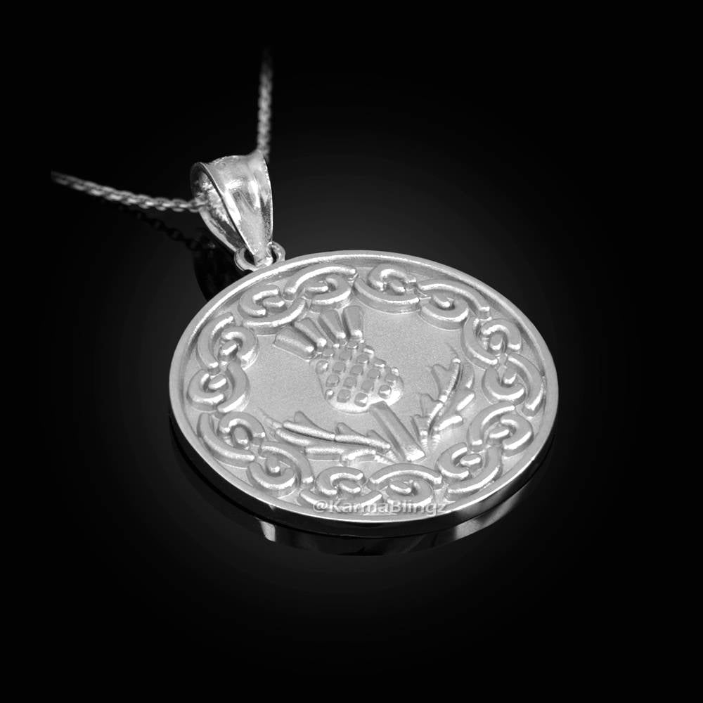 Sterling Silver Scottish Thistle Medallion Pendant Necklace Karma Blingz