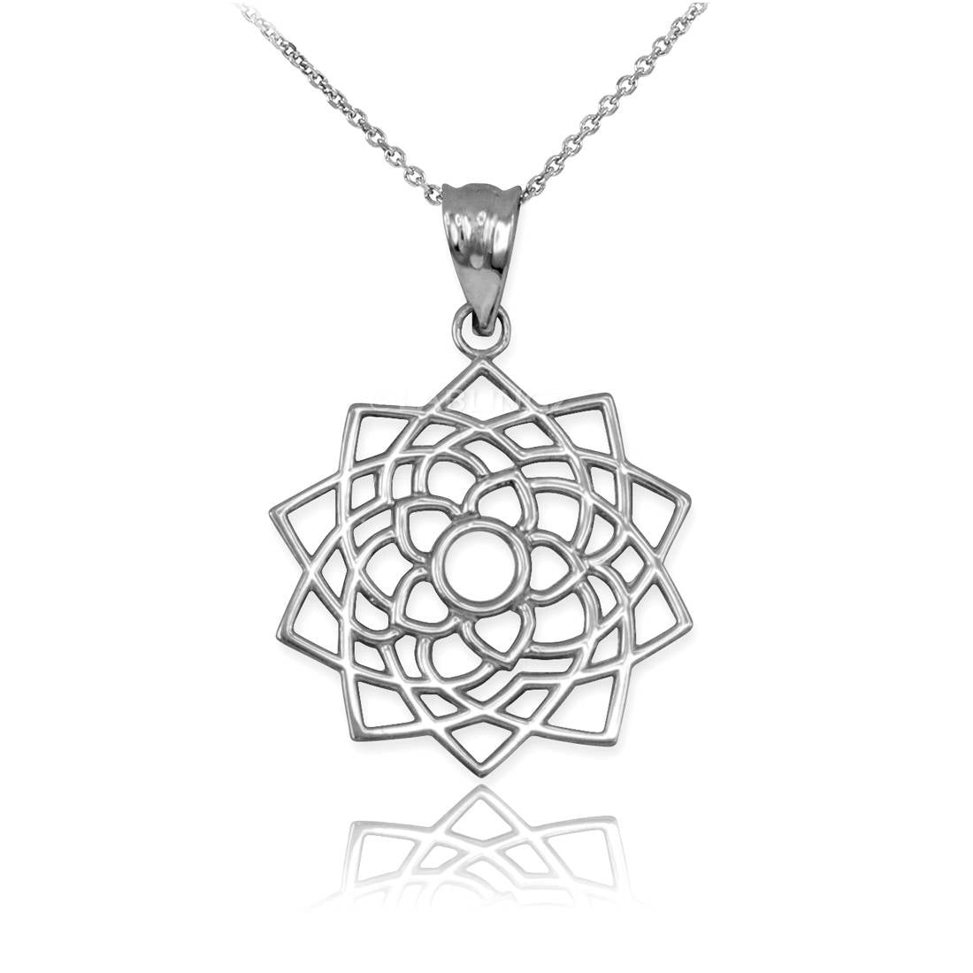 Sterling Silver Sahasrara (Unity) Chakra White Lotus Yoga Pendant Necklace Karma Blingz