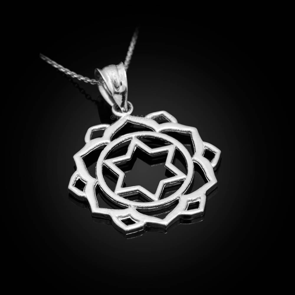 Sterling Silver Anahata (Love) Chakra Lotus Yoga Pendant Necklace Karma Blingz