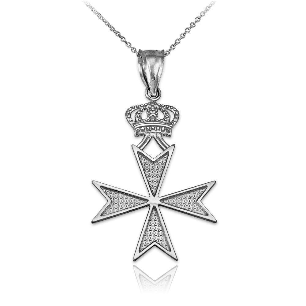 Sterling Silver Maltese Cross Imperial Crown Pendant Necklace Karma Blingz