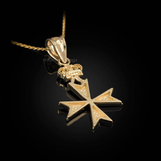 Gold Maltese Cross Crown Charm Necklace (yellow, white, rose gold) Karma Blingz