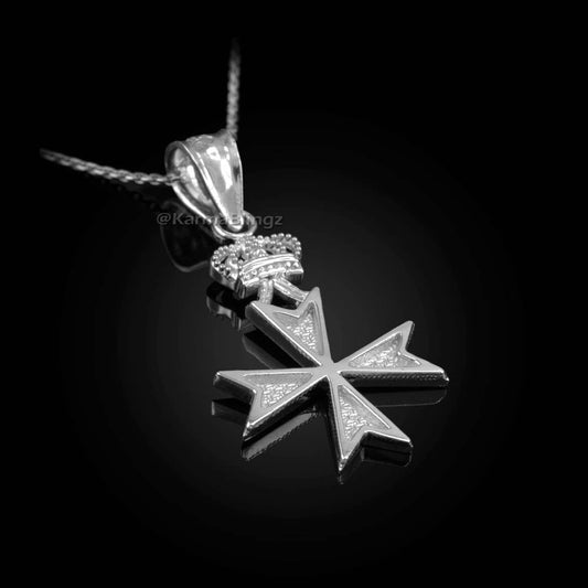 Sterling Silver Maltese Cross Crown Charm Necklace Karma Blingz