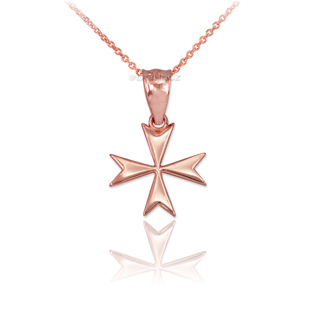 Gold Maltese Cross Womens Tiny Charm Necklace (yellow, white, rose gold) Karma Blingz