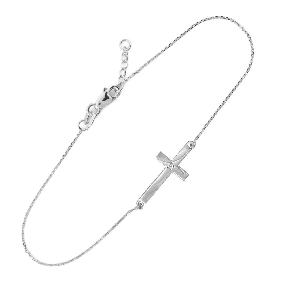 14K Solid Gold Diamond Cross Bracelet (yellow, white, rose gold) Karma Blingz