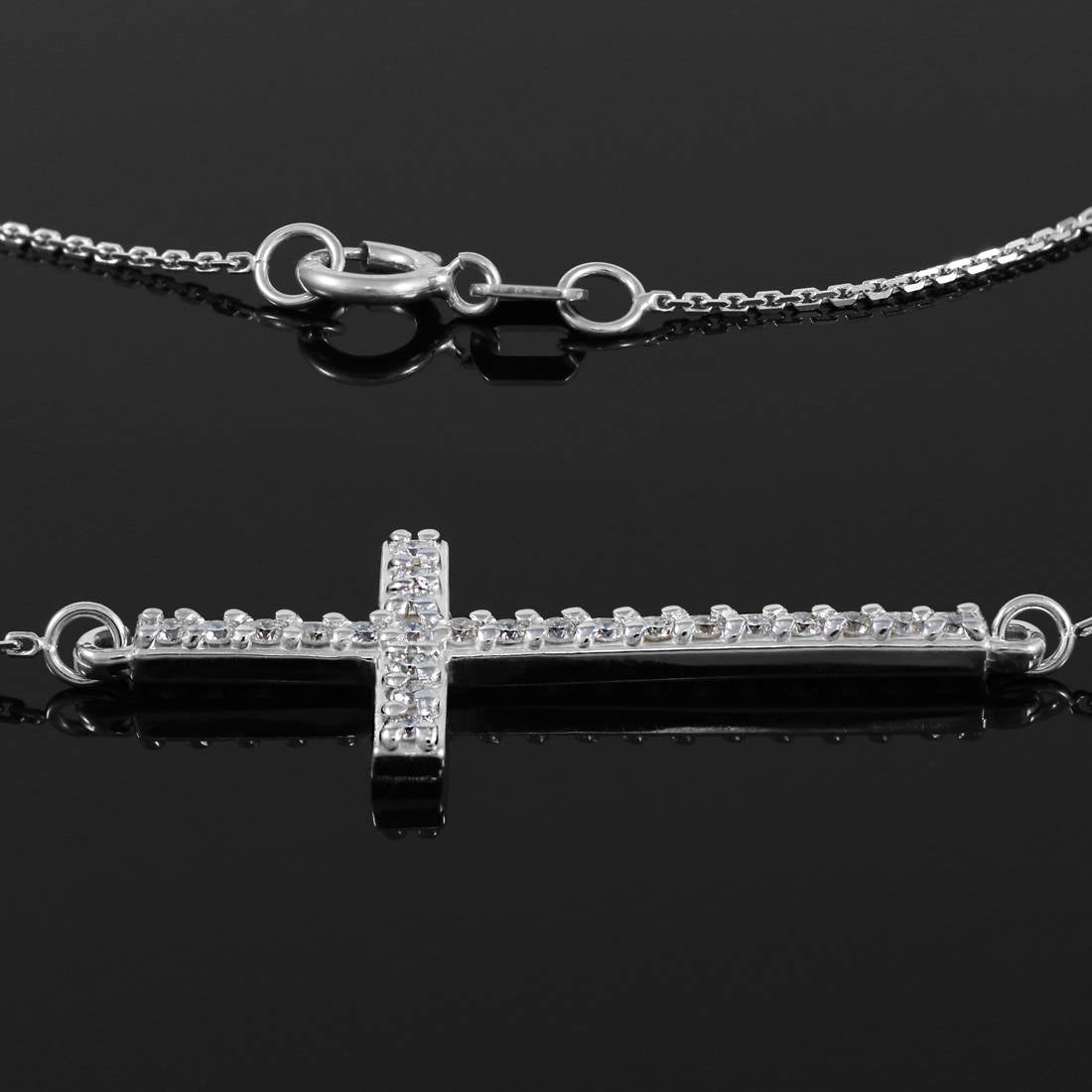 14K Gold Sideways Cross Diamond Necklace (yellow, white, rose gold) Karma Blingz