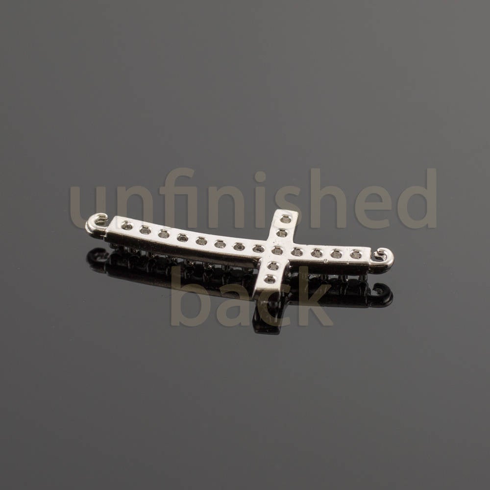 14K Gold Curved Mini Sideways Cross Diamond Necklace (yellow, white, rose gold) Karma Blingz