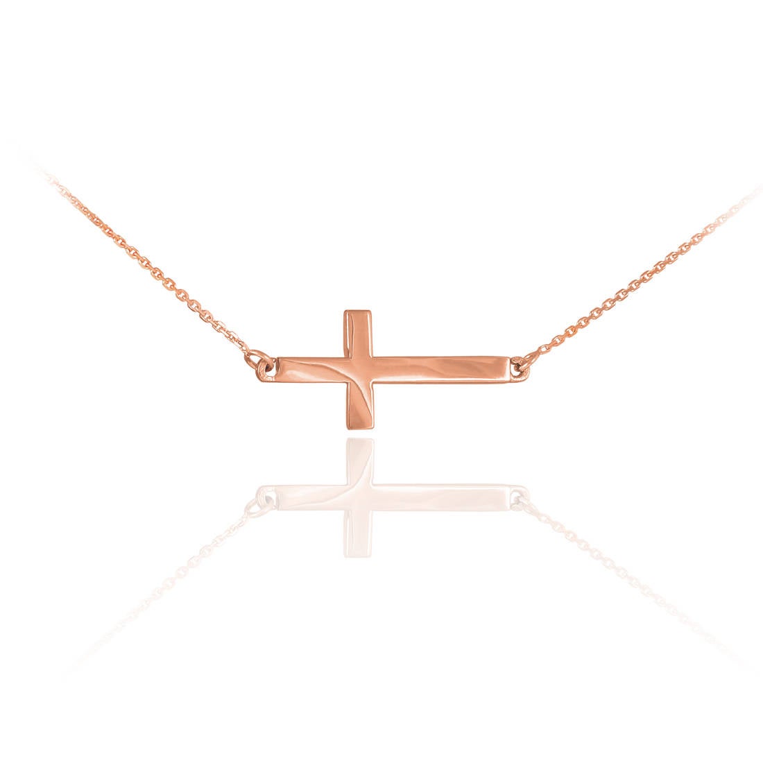 14K Gold Sideways Cross Necklace (yellow, white, rose gold) Karma Blingz