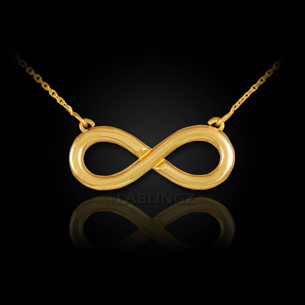 14K Polished Solid Gold Infinity Necklace (yellow, white, rose gold) Karma Blingz