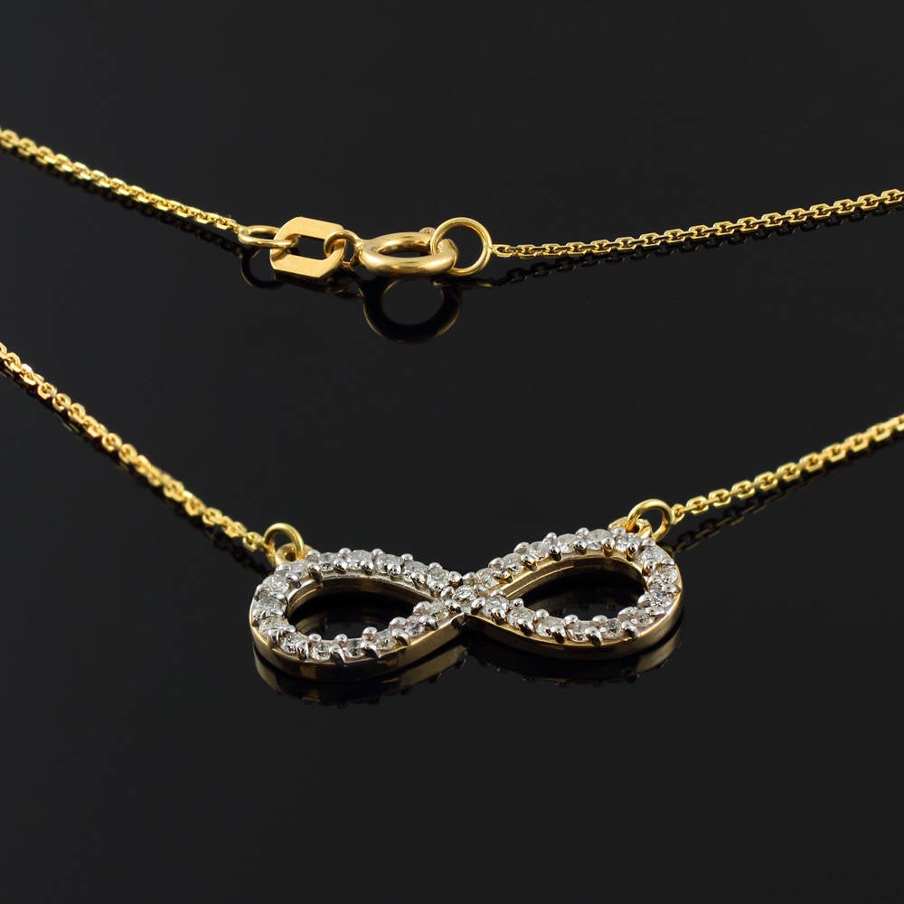 14K Gold Diamond Infinity Necklace (yellow, white, rose gold) Karma Blingz