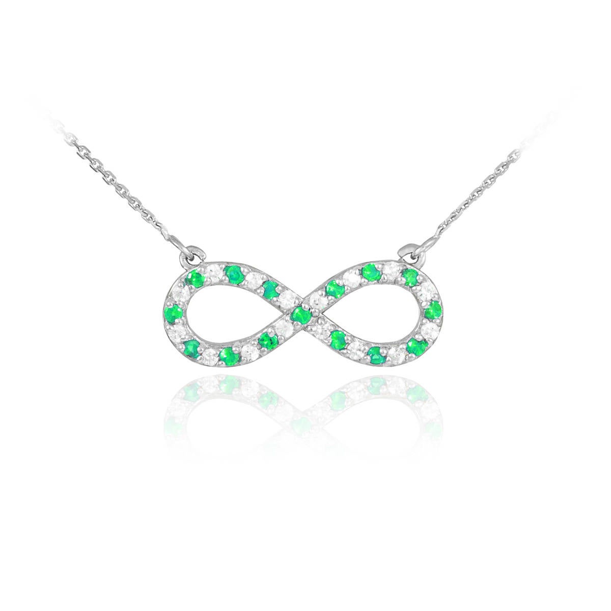 14K Gold Diamond and Emerald Infinity Necklace (yellow, white, rose gold) Karma Blingz