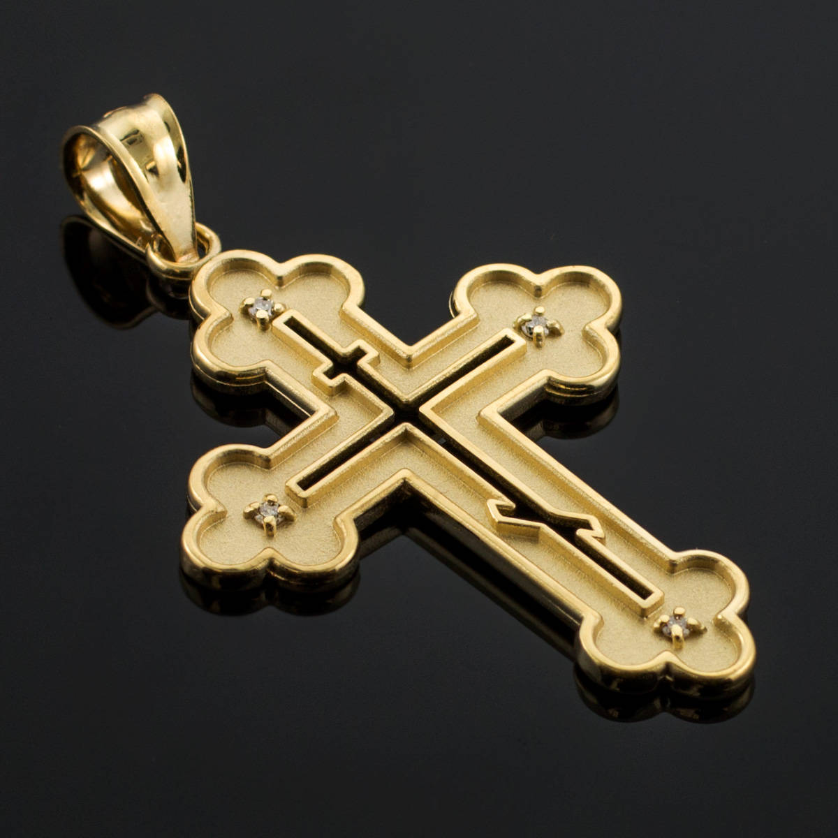 Gold Russian Eastern Orthodox Diamond Cross Pendant Necklace (yellow, white, rose gold) Karma Blingz