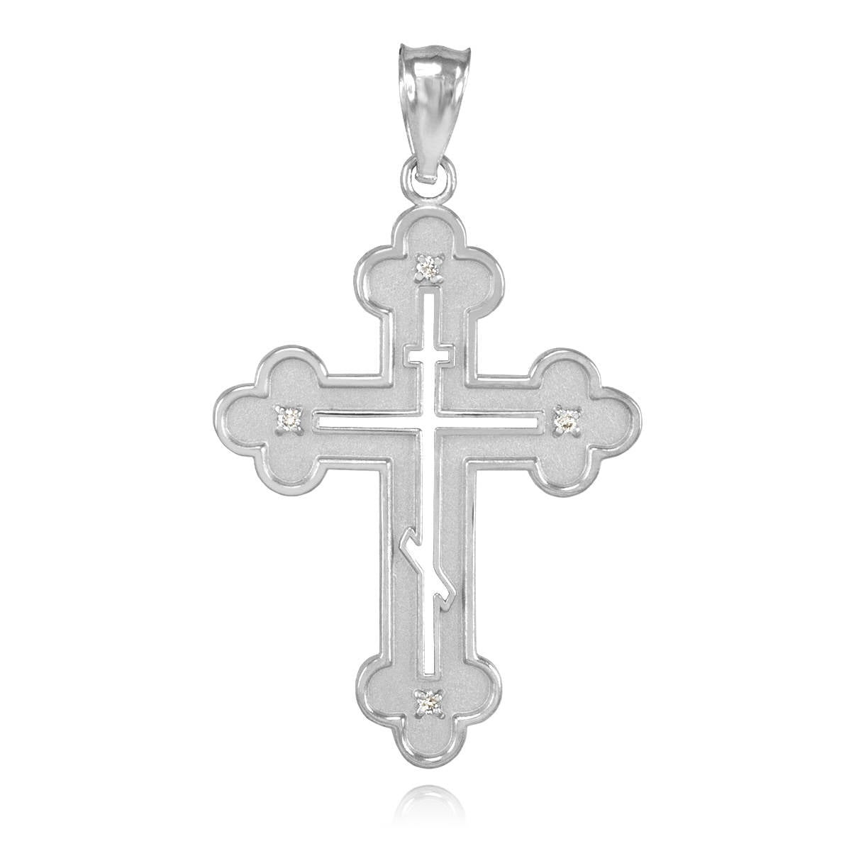 Gold Russian Eastern Orthodox Diamond Cross Pendant Necklace (yellow, white, rose gold) Karma Blingz
