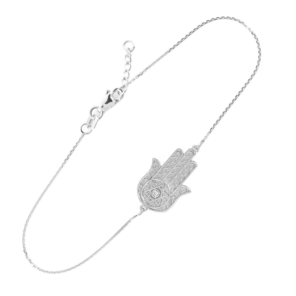 14K Gold Diamond Hamsa Judaic Star of David Bracelet (yellow, white, rose gold) Karma Blingz