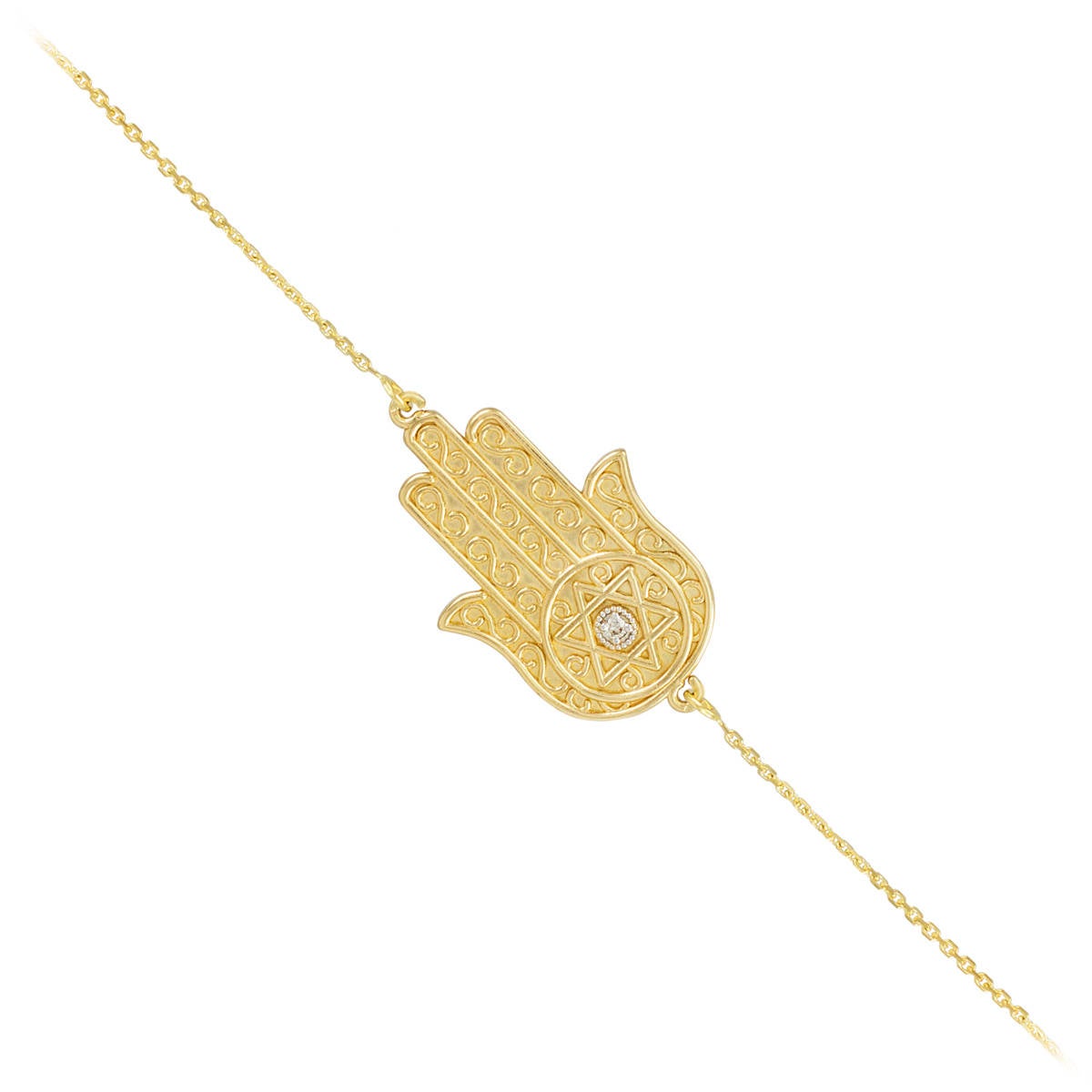 14K Gold Diamond Hamsa Judaic Star of David Bracelet (yellow, white, rose gold) Karma Blingz