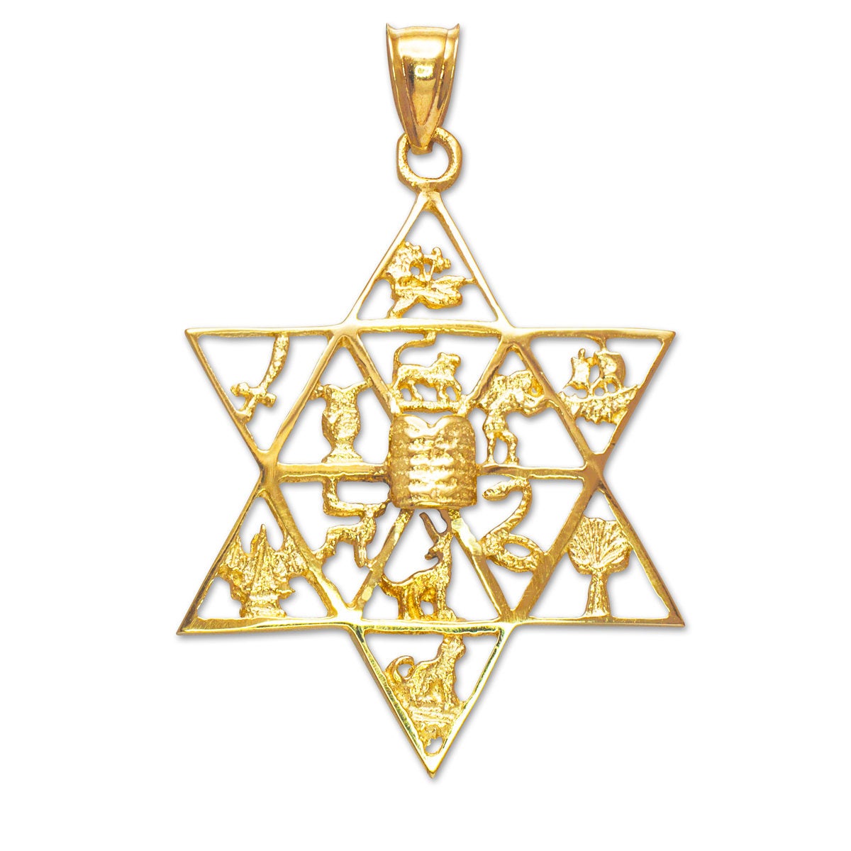 Gold Star of David Twelve 12 Tribes of Israel Jewish Pendant (yellow, white, rose gold, 10k, 14k) Karma Blingz