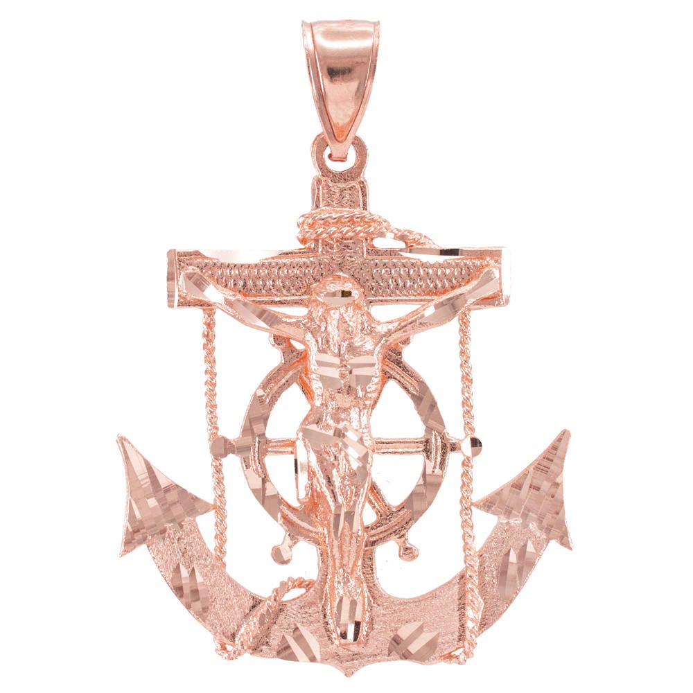 Solid Gold Mariner Anchor Mens Large Crucifix Cross Pendant (yellow, white, rose gold, 10k, 14k) Karma Blingz
