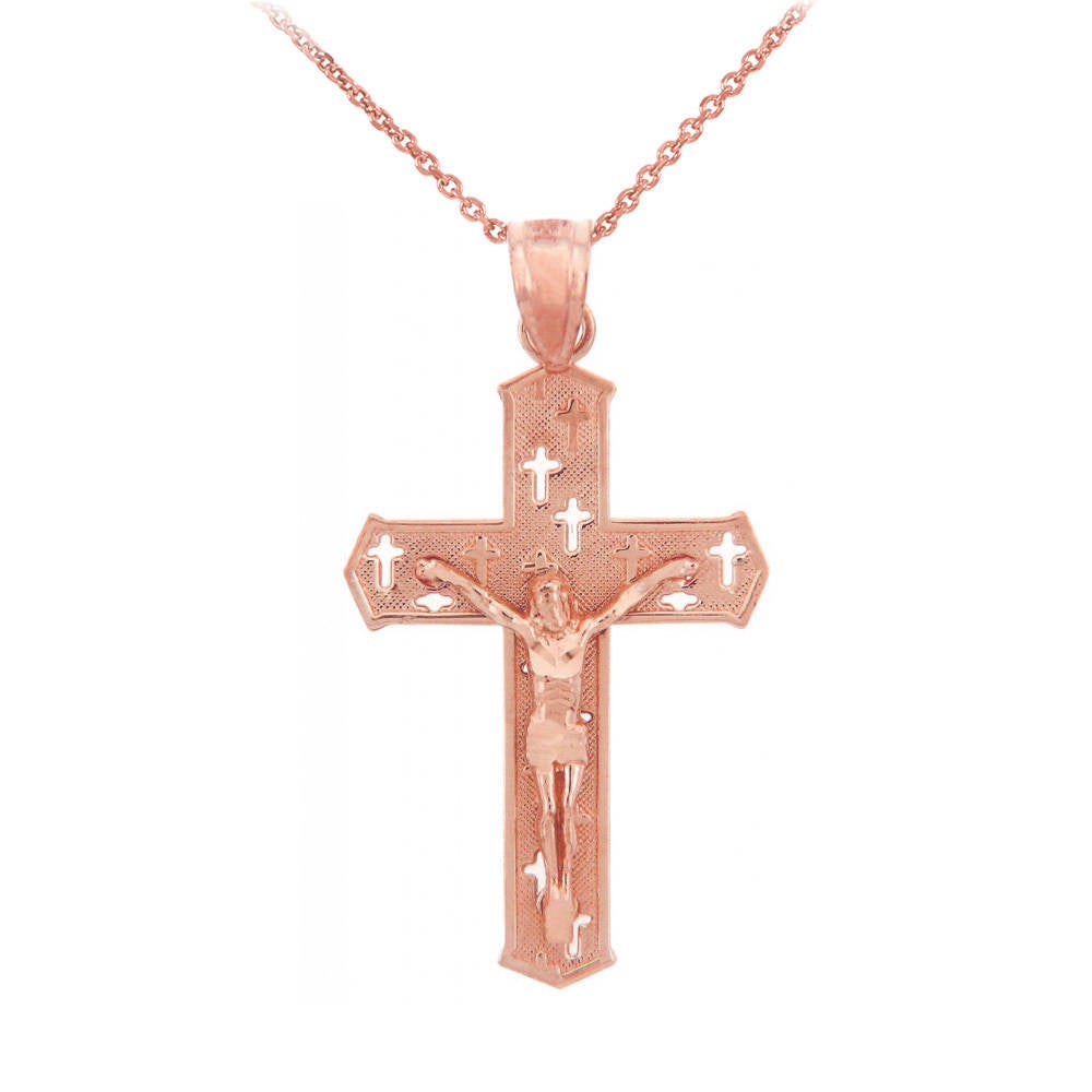 Gold Crucifix Cross Charm Pendant Necklace (10k, 14k, yellow, white, rose gold) Karma Blingz