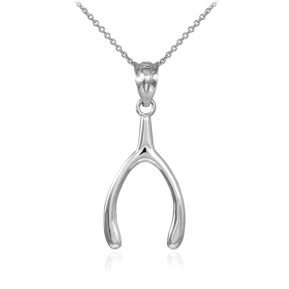 Polished Gold Wishbone Pendant Necklace (10k, 14k, yellow, white, rose gold) Karma Blingz