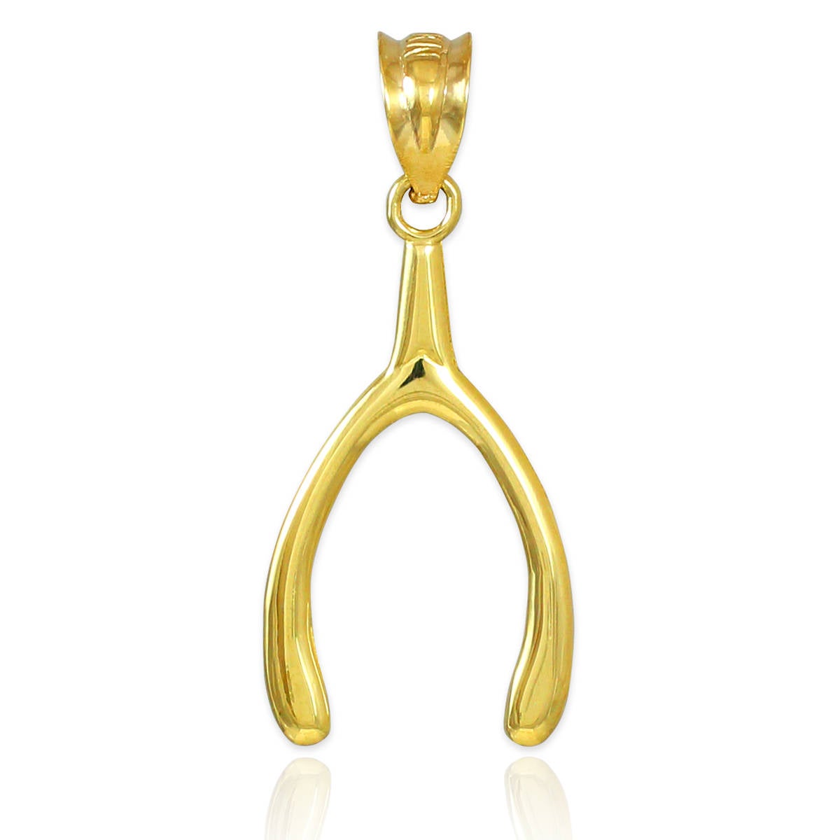 Polished Gold Wishbone Pendant Necklace (10k, 14k, yellow, white, rose gold) Karma Blingz