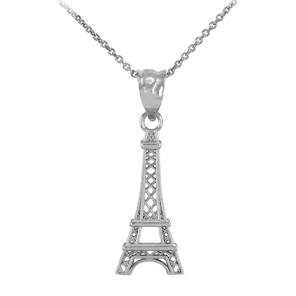 Gold Paris Eiffel Tower Charm Necklace (yellow, white, rose gold, 10k, 14k) Karma Blingz